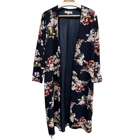 Anthropologie Solitaire Kimono Floral Long Sleeve Wrap Dress - Navy and Pink - Picture 2 of 8